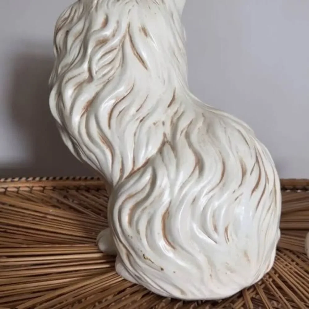 Vintage Persian Kitten Sculpture Life-Size Ceramic Cat Statue from 1975